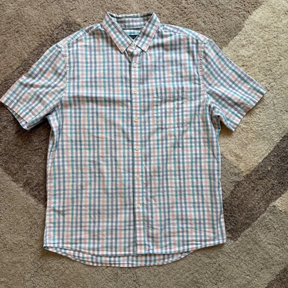 M&S Marks & Spencer Mens Medium Relaxed Fit Cotton‎ Gingham Short Sleeve Shirt